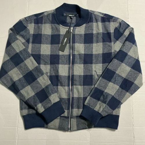 NovaMen Mens Navy Plaid Bomber Jacket M NWT - product listing photo