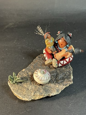 #ad Miniature Native American Storyteller Diorama On Rock Signed Goss ‘93 $19.20