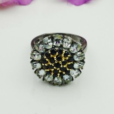 925 Sterling Silver Blue Sapphire Pave Gemstone Floral Ring Topaz Women Jewelry