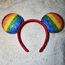 Rainbow Glitter Mouse Ears Headband Red Band ...