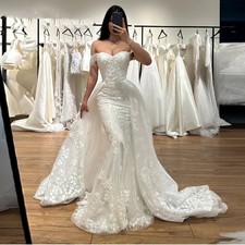 Mermaid Wedding Dresses Off the Shoulder Appliques Detachable Train Bridal Gowns