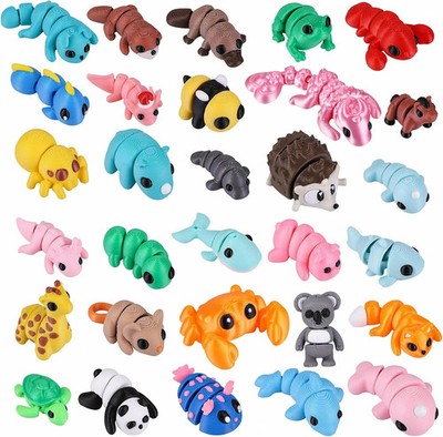 30 Pcs 3D Printed Animals Figurines Fidget Toys for Boys, Kids, Students | Mini