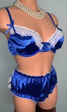 NEW GLOSSY Satin  Frilly Lacy Bloomers Panties  Bra Set XL to 1X Girly
