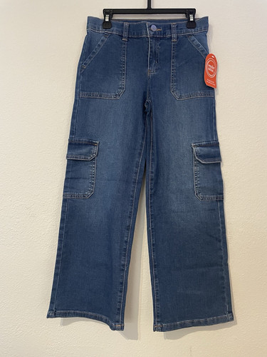 Pantalones de mezclilla cargo de pierna ancha Wonder Nation para niñas, lavado azul oscuro talla 10. (X) - Imagen 1 de 4