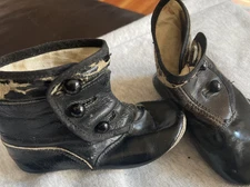 Antique Victorian Black Leather Button Up Baby Shoes