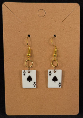 Black Ace of Spades Earrings - Dangle - Gold Hook - Playing Cards - Handmade