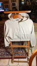 Zara Women  s Large Beige Cropped Long Sleeve Pullover Hoodie Sweatshirt