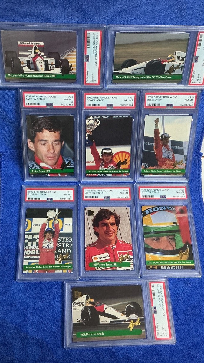 1992 GRID FORMULA ONE (9) CARD PSA 8 LOT - AYRTON SENNA