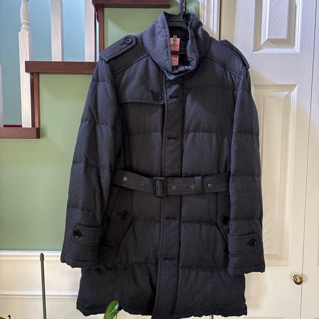 BURBERRY BLACK LABEL Down Jacket LL Belted Dark Gray Checked Interior Used