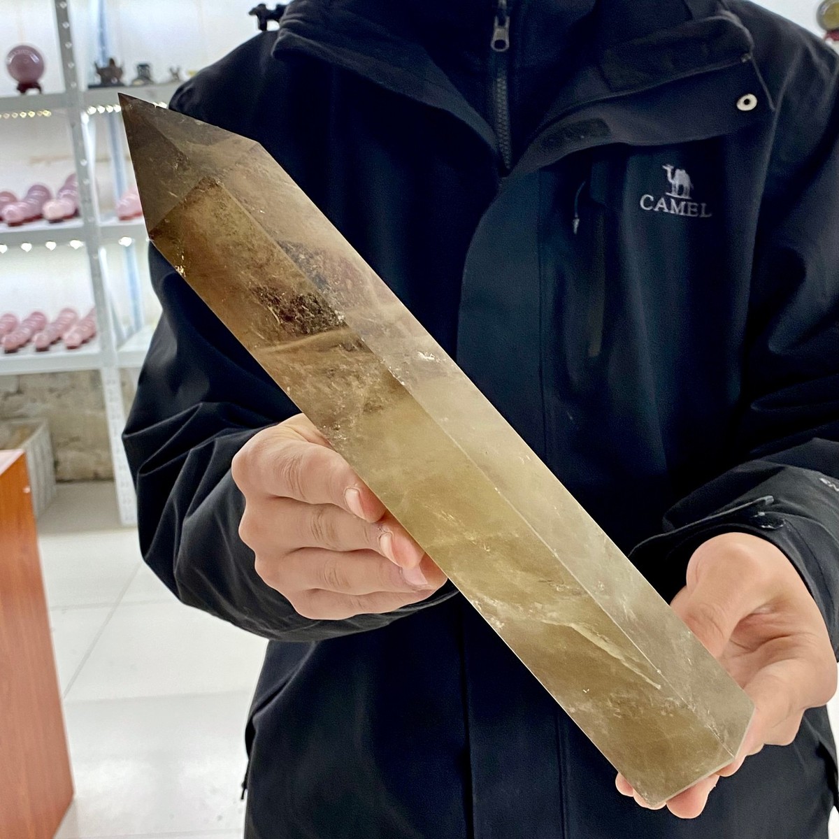 3LB Natural tea yellow crystal pillar quartz obelisk point energy healing