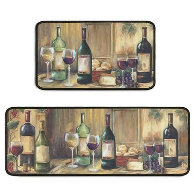 Protikol Wine Kitchen Rugs Set 2Pcs Non Skid Kitchen Floor Rug and Mat Washab...