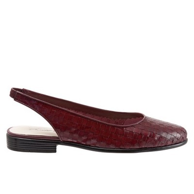 Trotters Lucy T1711-755 Womens Burgundy Extra Wide Slingback Flats Shoes 6