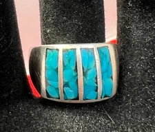 Vintage Sterling Silver and Turquoise Chip Inlay Ring Wheeler Mfg. Size 8.5