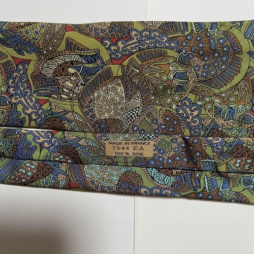 Hermes Silk Tie 7344 Ea Abstract Multicolor Green 147cm Used - Picture 3 of 3