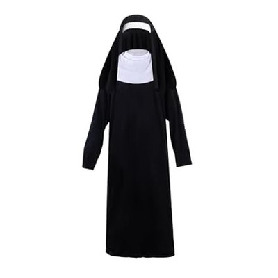 Nun Costume for Women - 2-Piece Outfit with Headpiece for Cosplay & Parties