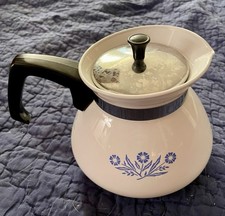 Rare Back Stamp 1960s Corningware Teapot with infuser cornflower pattern