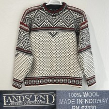 VTG Lands End Nordic Fair Isle 100 Wool Sweater Mens Sz Med Ski Made in Norway