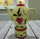 Stangl Pottery Magnolia Coffee Pot w/Matching Warmer Red Pink Flower 1954 NJ USA