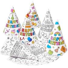12 PCS Birthday Party Hats DIY Coloring Party Cone Hats for Kids