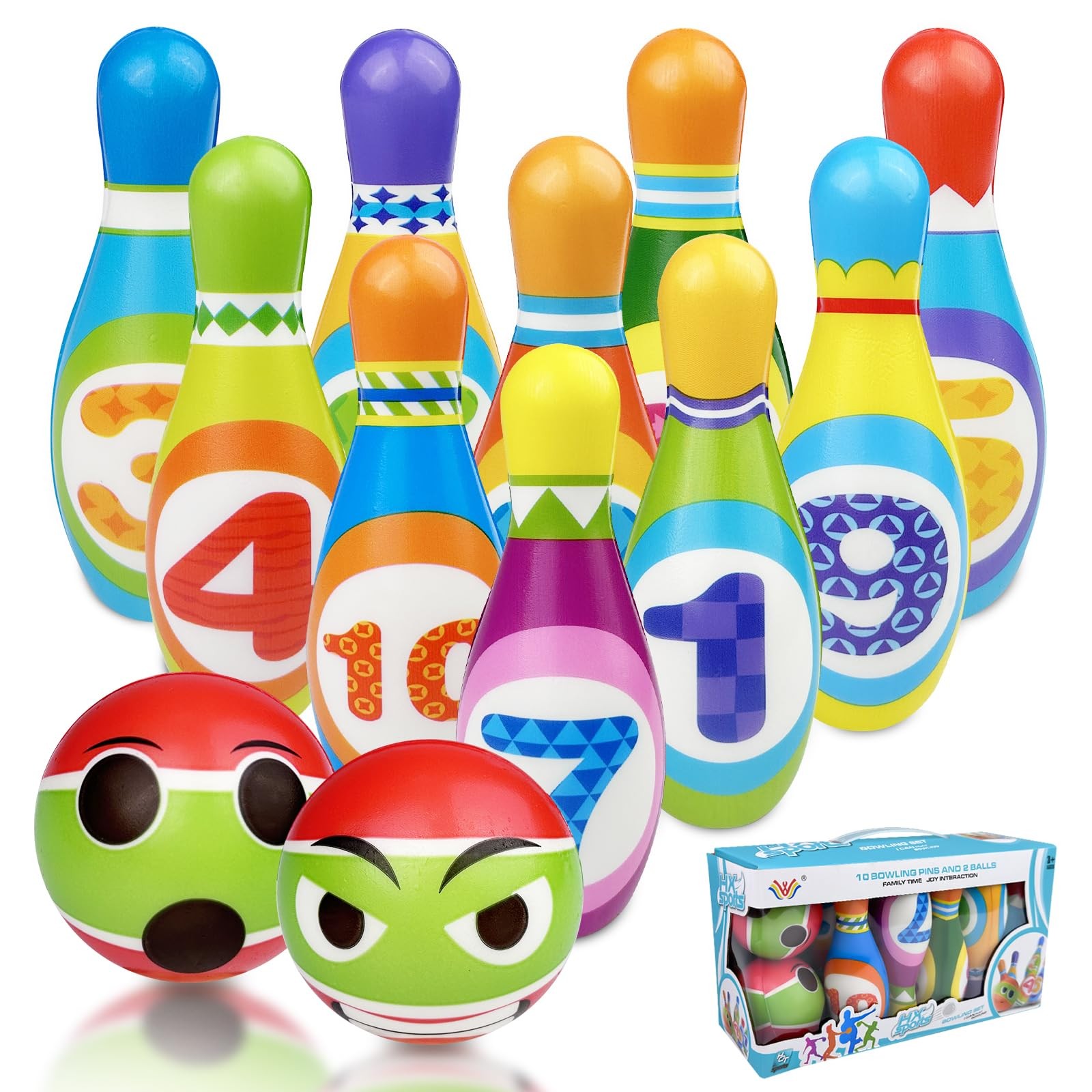 Kegelspiel Kinder Mini Bowling Lernspiel Indoor Outdoor PU 10 Kegel 2 Bälle