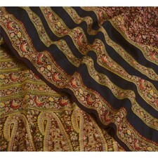 Sanskriti Vintage Saree Brown Pure Crepe Floral Printed Sari 5.5 Yd Craft Fabric