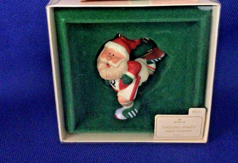 1982 Hallmark Ornament Jogging Santa ornament in box with lid