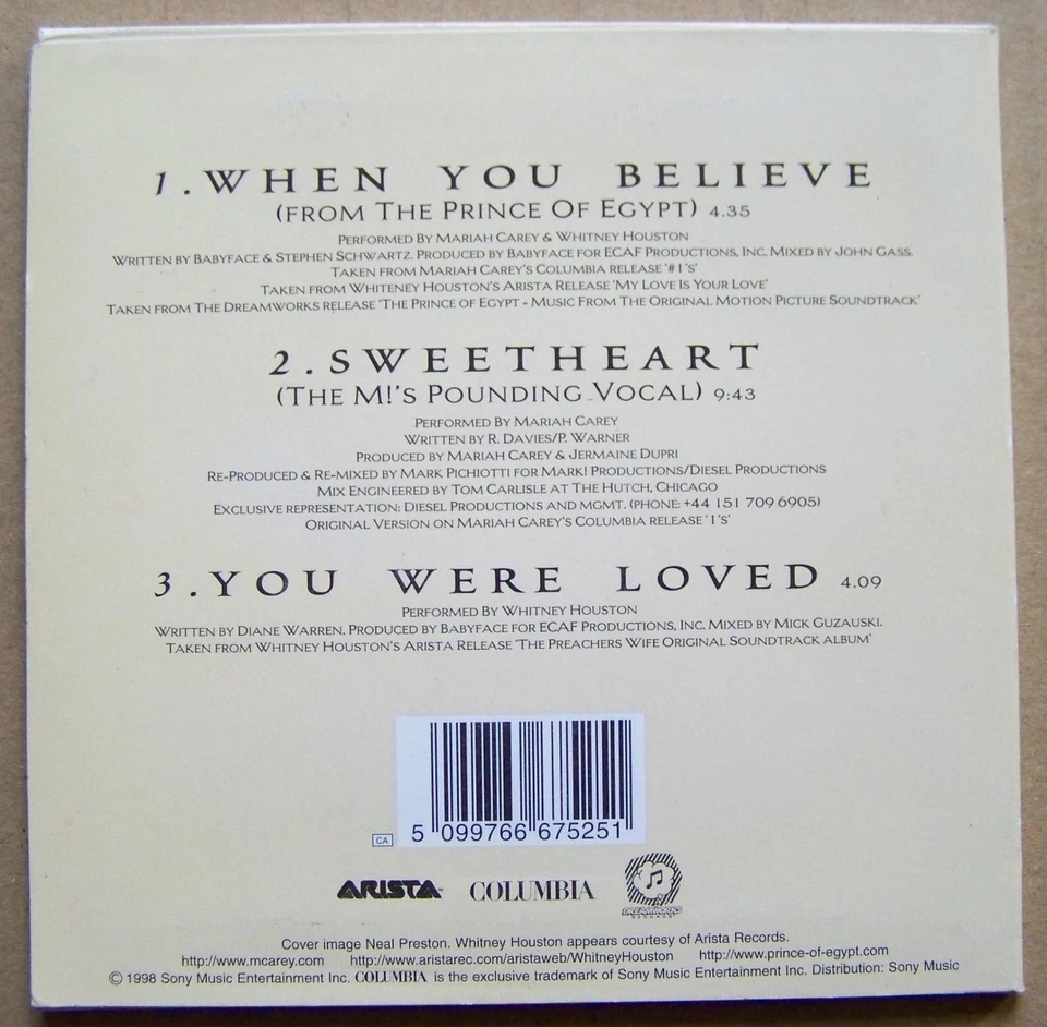 Mariah Carey & Whitney Houston - When You Believe - CD Arista 1998 - Limited - Image 2 of 3