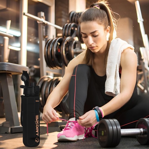 Water Bottle With Straw 1L BPA Free Leakproof School Office Cycling And Outdoor - Picture 4 of 10