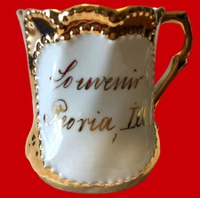 ANTIQUE PORCELAIN GERMANY CUP SOUVENIR PEORIA ILLINOIS GOLD AND WHITE