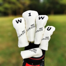 Premium Minimalist White Golf Club Head Cover Driver Woods Hybrid UT Head Cover