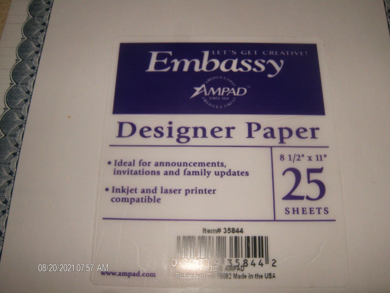 Ampad Embassy Designer Paper Invitation Inkjet Laser Printer Compatible
