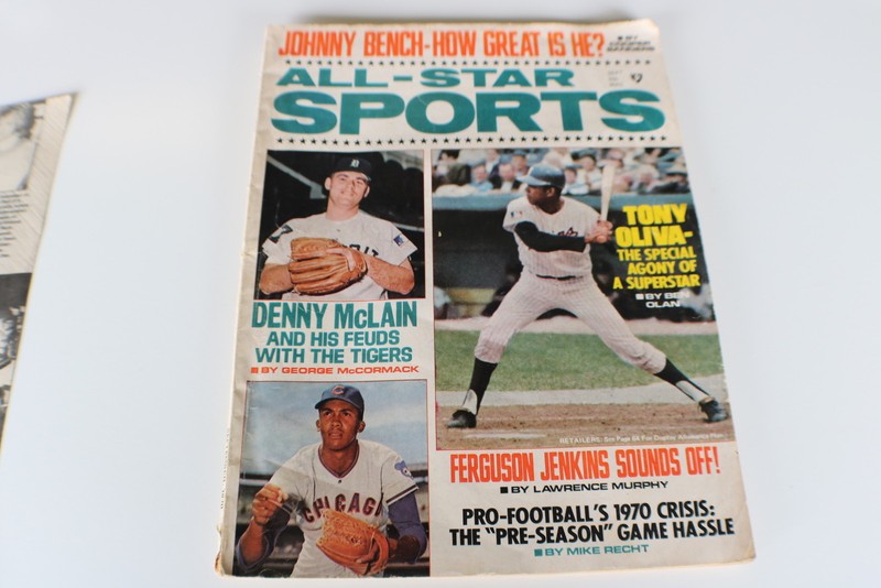 VINTAGE ALL STAR SPORTS 9 1970 JOHNNY BENCH,TONY OLIVA,DENNY MCLAIN,JENKINS