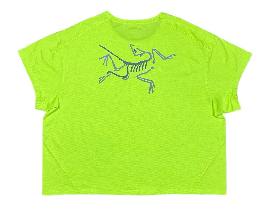 ARC'TERYX Arcteryx Teama Camicia Donna Cropped Evidenziatore Giallo Logo Cormac Taglia XL