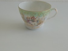 FRENCH LIMOGES DOLLHOUSE TEA CUP GOLD TRIM VICTORIAN SCENE 1 3/4 INCH HEIGHT
