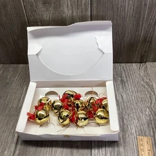 1989 Jingle /Sleigh Bells VTG Christmas Holiday Ornaments Gold Tone Red Bow (10)