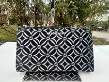 Michael Kors Jet Set Double Zip Wallet Mk Logo Wristlet Black Silver Canvas