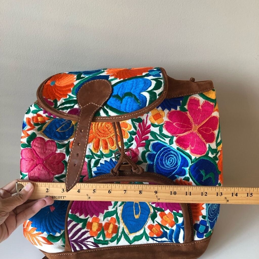 Beautiful Colorful Floral Embroidered Leather Backpack Sling Bag Beautiful Colorful Floral Embroidered Leather Backpack Sling  main image 3