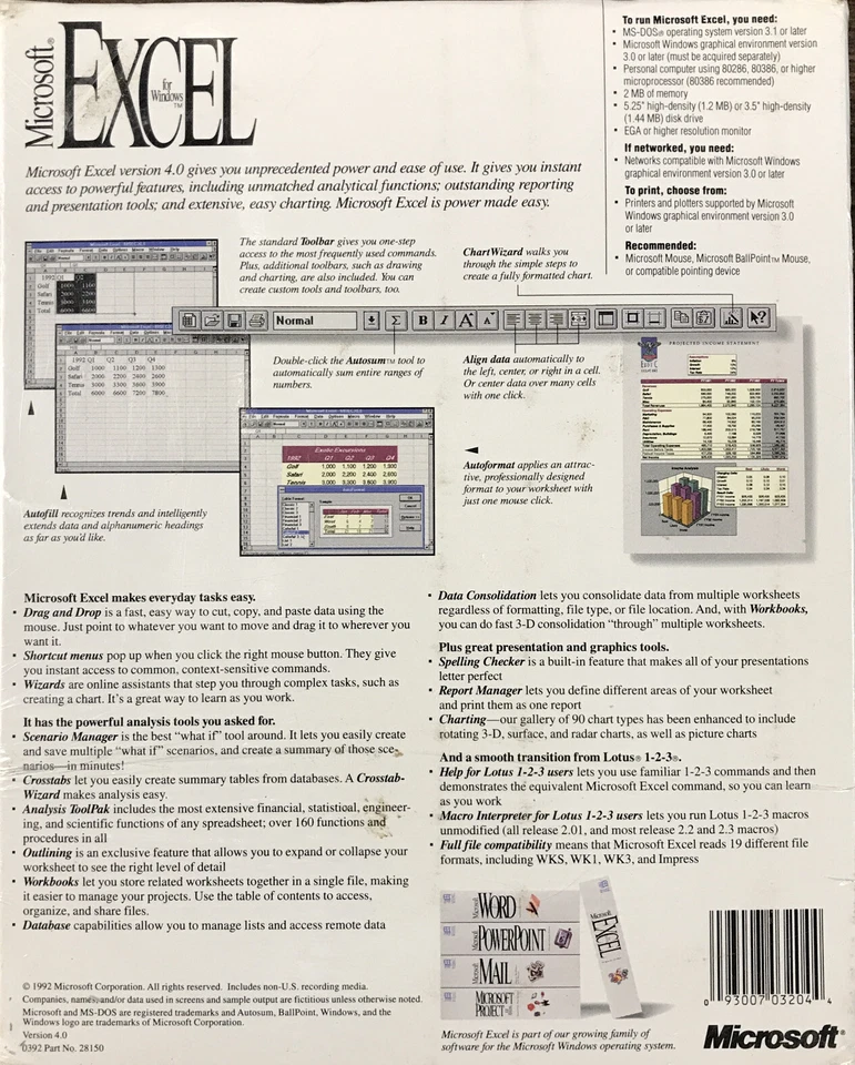FACTORY SEALED! Microsoft Excel 4.0 for Windows Box Set! PROMO SAMPLE 1992! NEW! - Image 2 of 4