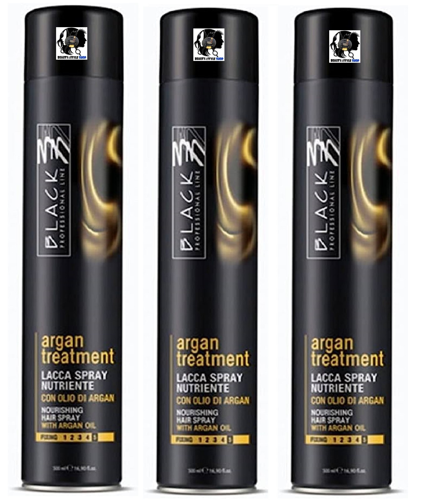 Lacca Argan Black Professional 500ml Extra Forte - Kit 3x Volume e Shine