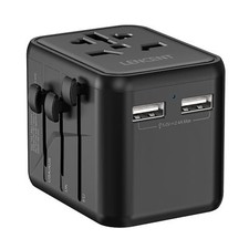 LENCENT Universal Travel Adapter Converter Plug Charger with 2 USB Ports Black