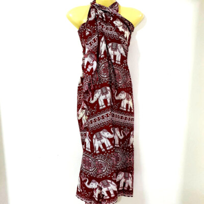 Genesis Imports Elephant Sarong Wrap From Bali - Lightweight Rayon Beach Cover Up, 65x47 Inch With Fringe - View #7