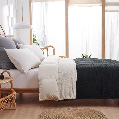 Oversized 50x63 Black Sherpa & Acrylic Blanket - Perfect for Cuddling - Picture 9 of 12