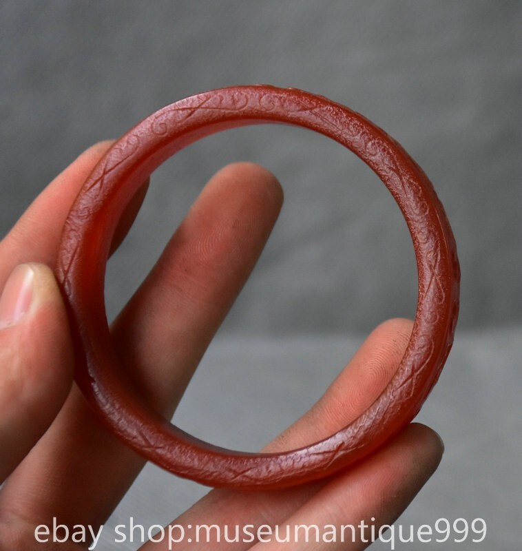 2.8" Rare Chinese Natural Agate Carnelian Carving Flower Jewelry Bracelet