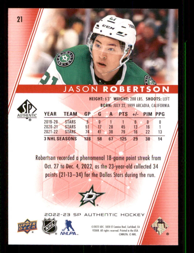 2022-23 SP Authentic Limited Red #21 Jason Robertson - Image 2 of 2