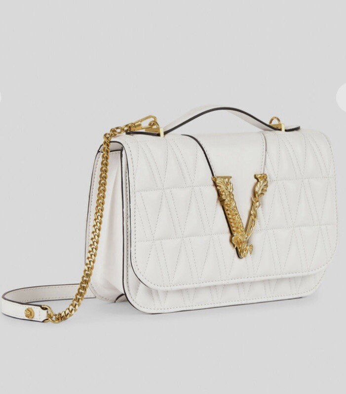 Versace Virtus White Quilted Shoulder/crossbody Bag.