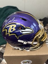 Ed Reed Authentic Ravens Flash Helmet Beckett Authentication With Golden Visor