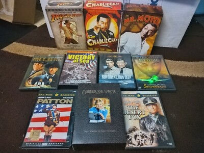 Lot of 24 VINTAGE DVDs - Many Boxsets, Indiana Jones, Mr. Moto, Charlie Chan