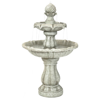 Resin Outdoor 2-Tier Solar Water Fountain with Battery - White by Sunnydaze