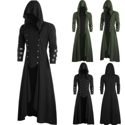 Neu Herren Gothic Halloween Lang Robe Kapuze Mantel Umhang Strickjacke Cardigan.