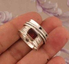 Natural Red Garnet 925 Sterling Silver Band Statement Ring Handmade All Size